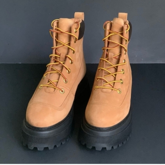 Timberland Sky Platform Chunky Boots Lace Up Brown 8 Round Toe Women - Picture 2 of 8